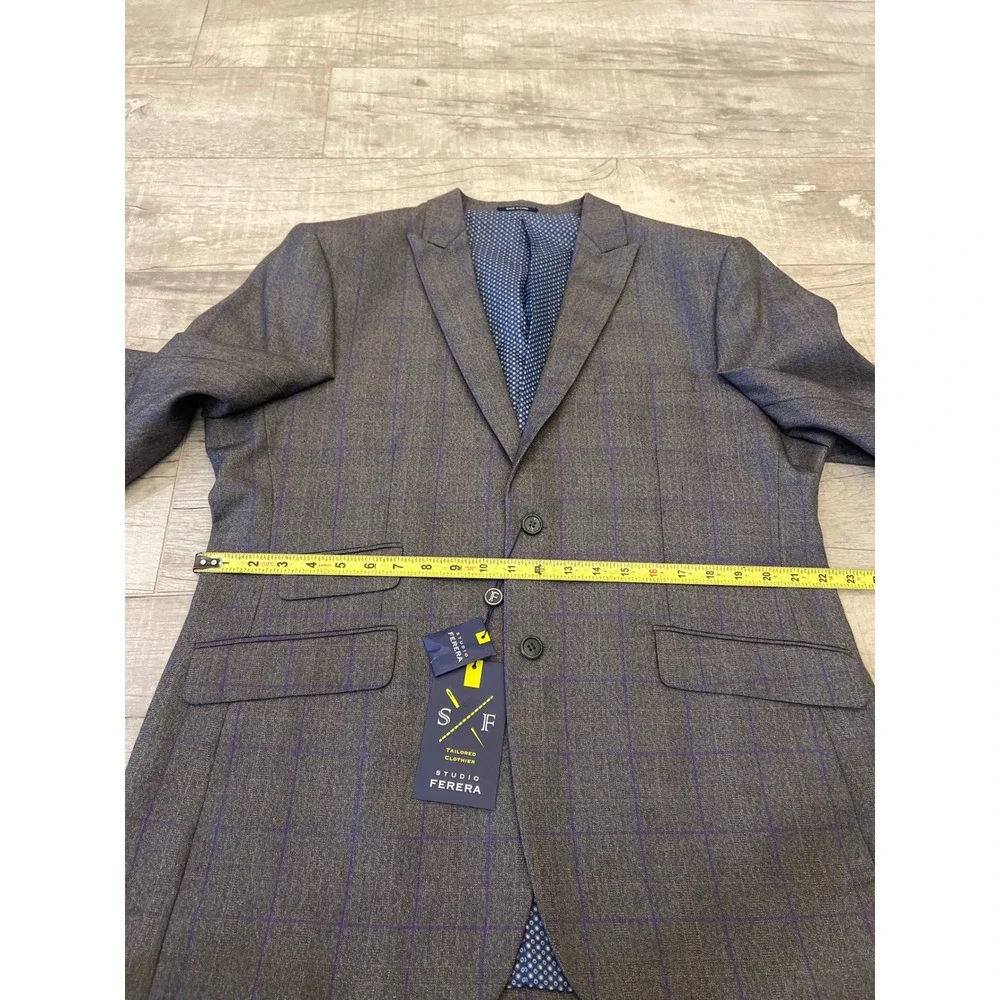 Studio Ferera Grey Plaid‎ Modern Fit Suit Blazer Men's 48R